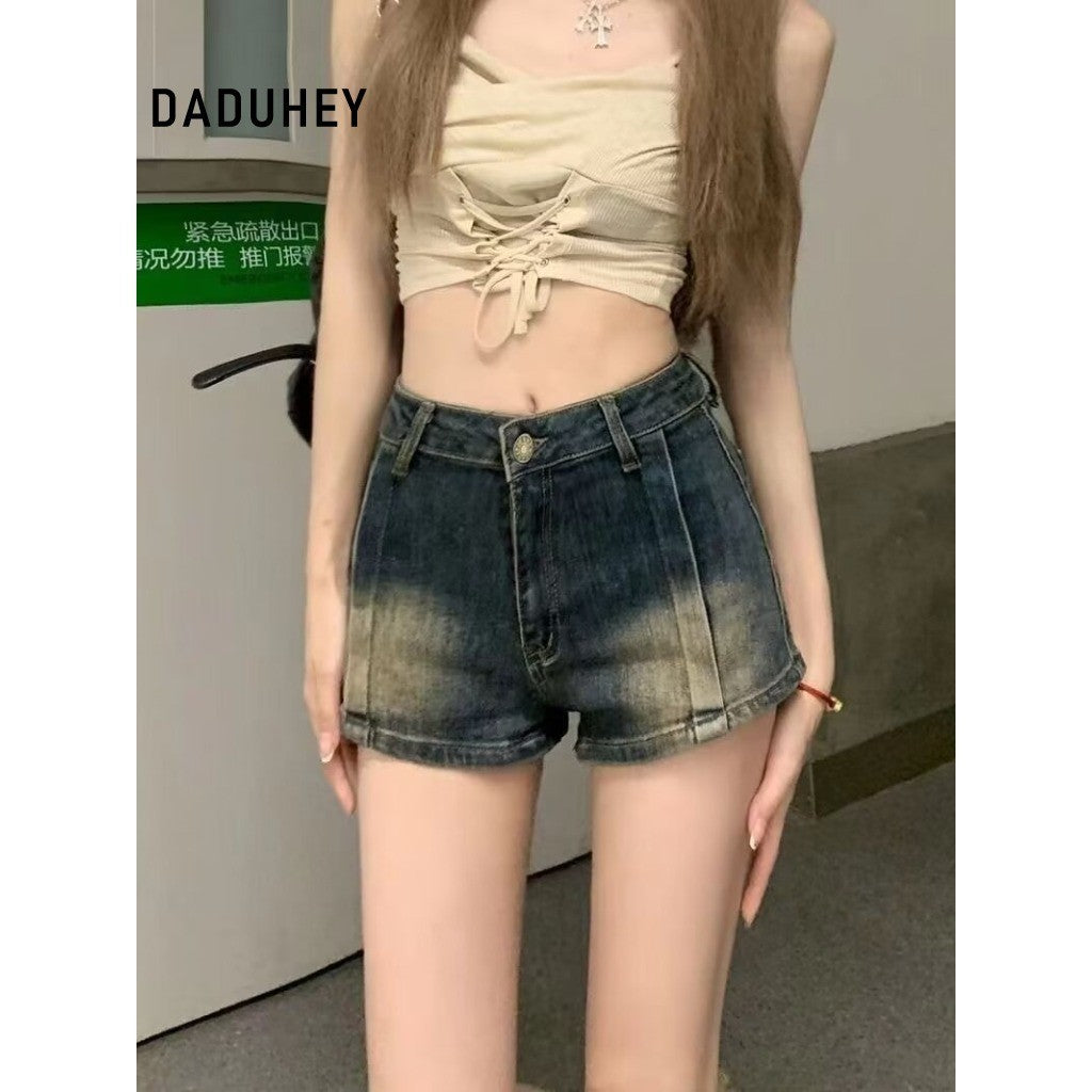 DADUHEY Distressed Cropped Denim Shorts Women | Retro Blue