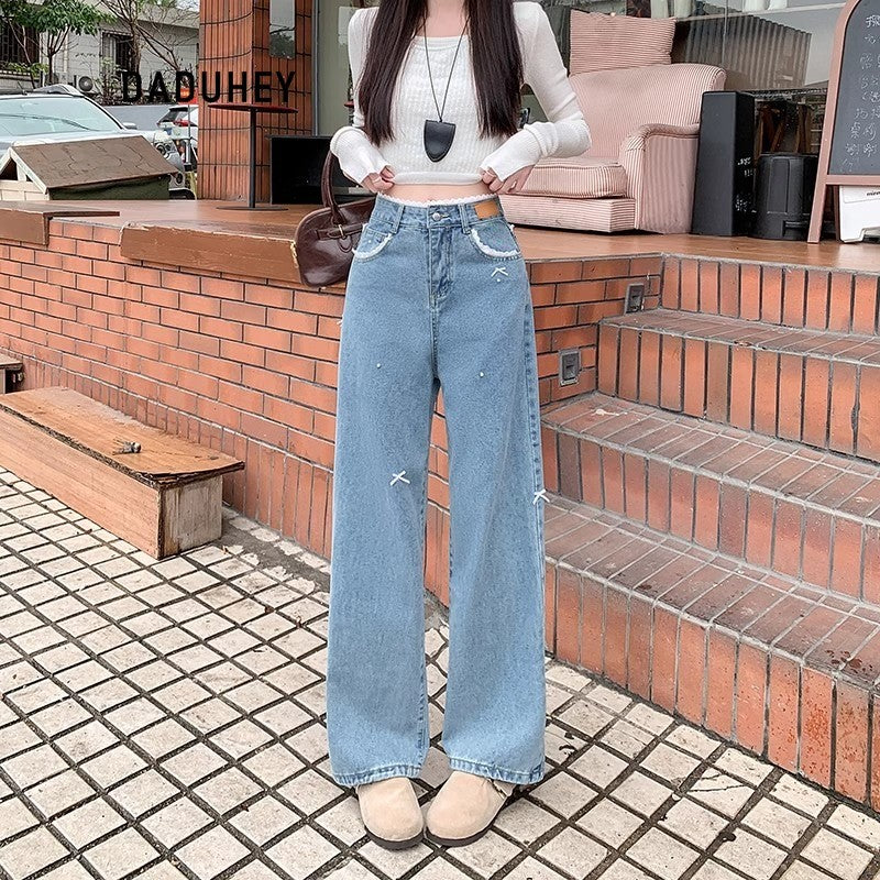 DADUHEY Bow-Detail Straight Jeans Women | Light Wash Wide-Leg