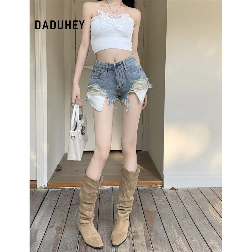 DADUHEY Blue Casual Denim Shorts Women | High-Waist Retro Summer