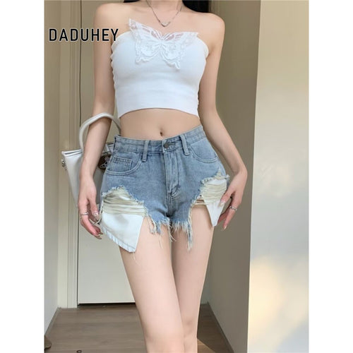 DADUHEY Blue Casual Denim Shorts Women | High-Waist Retro Summer