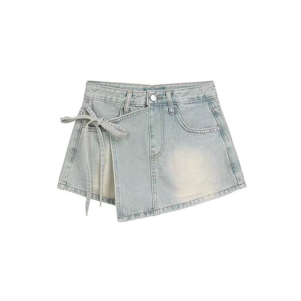 DADUHEY Light Blue Denim Culottes Women | A-Line Lace-Up Shorts Skirt