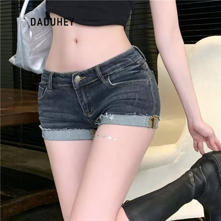 DADUHEY Blue Low-Waist Denim Hot Pants Women | Retro Fitted Shorts
