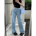 DADUHEY Printed Wide-Leg Jeans Women | Mid-High Waist Bow