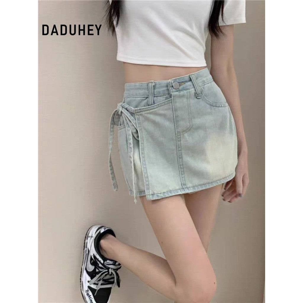 DADUHEY Light Blue Denim Culottes Women | A-Line Lace-Up Shorts Skirt