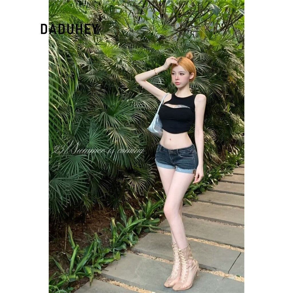 DADUHEY Blue Low-Waist Denim Hot Pants Women | Retro Fitted Shorts