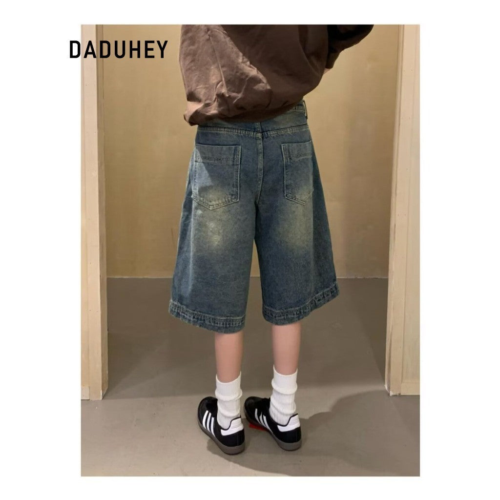 DADUHEY Distressed Wide-Leg Denim Shorts Women | 524