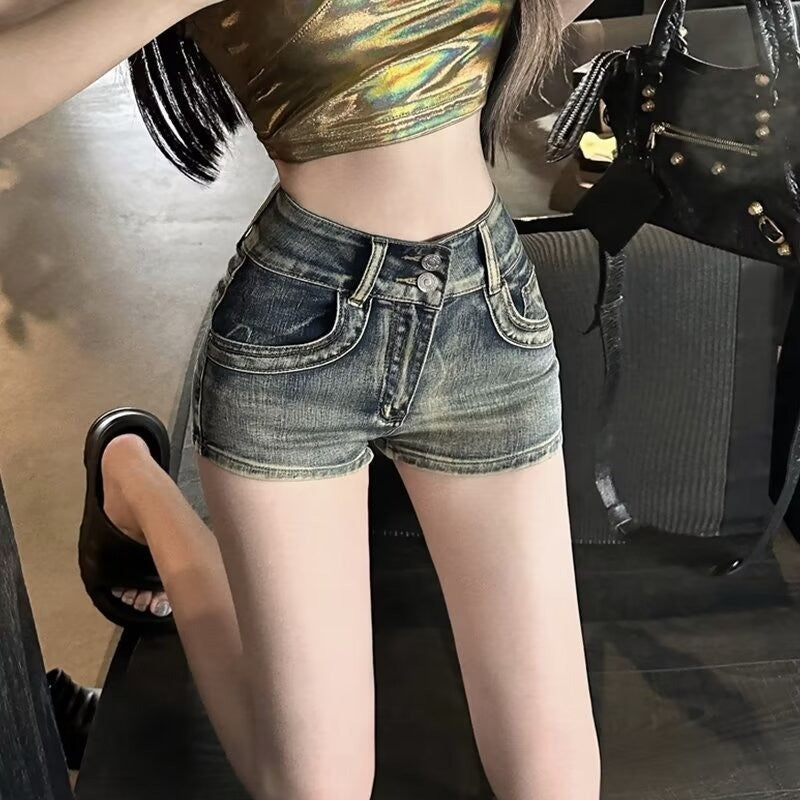 DADUHEY Vintage Blue High-Waist Denim Shorts Women | 518