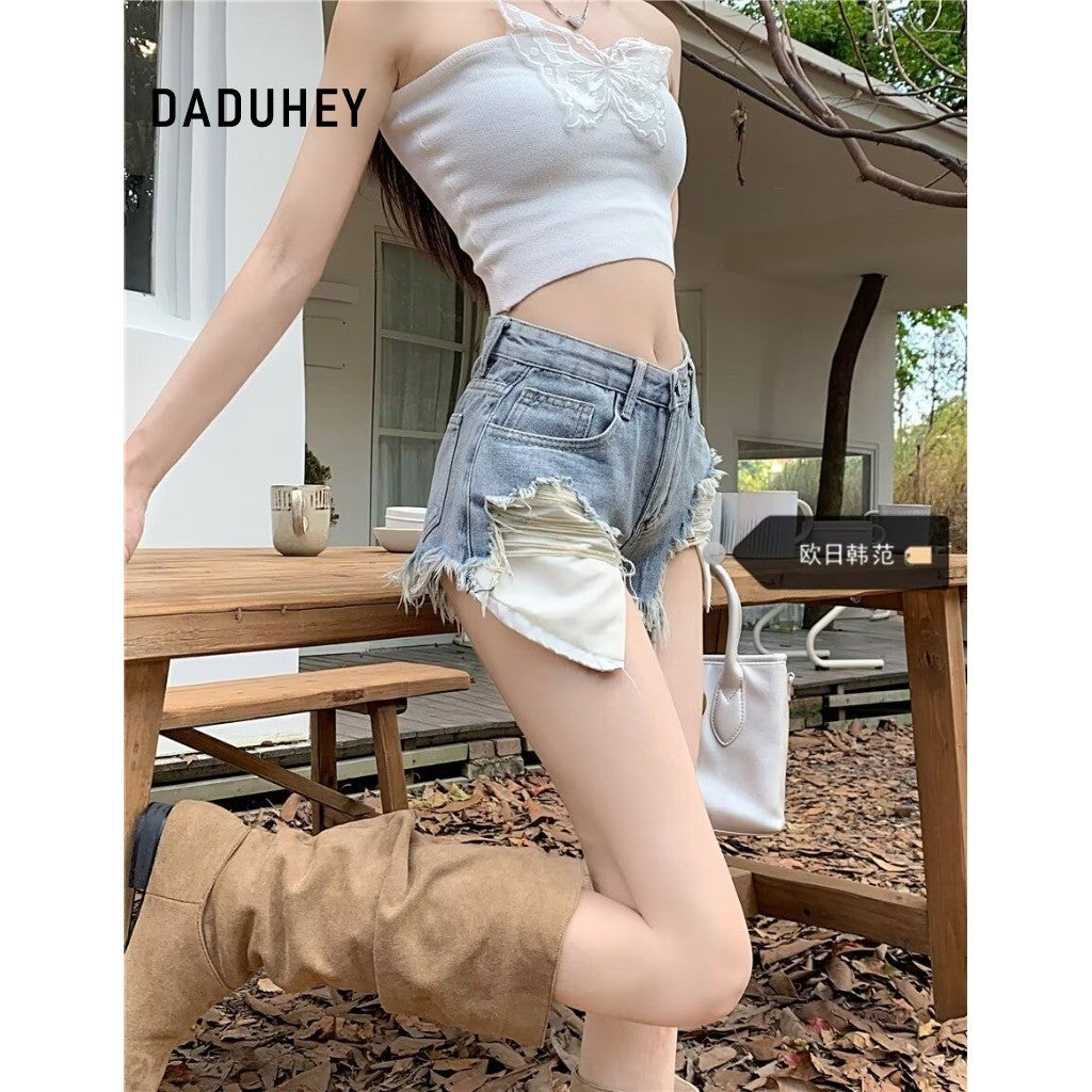 DADUHEY Blue Casual Denim Shorts Women | High-Waist Retro Summer