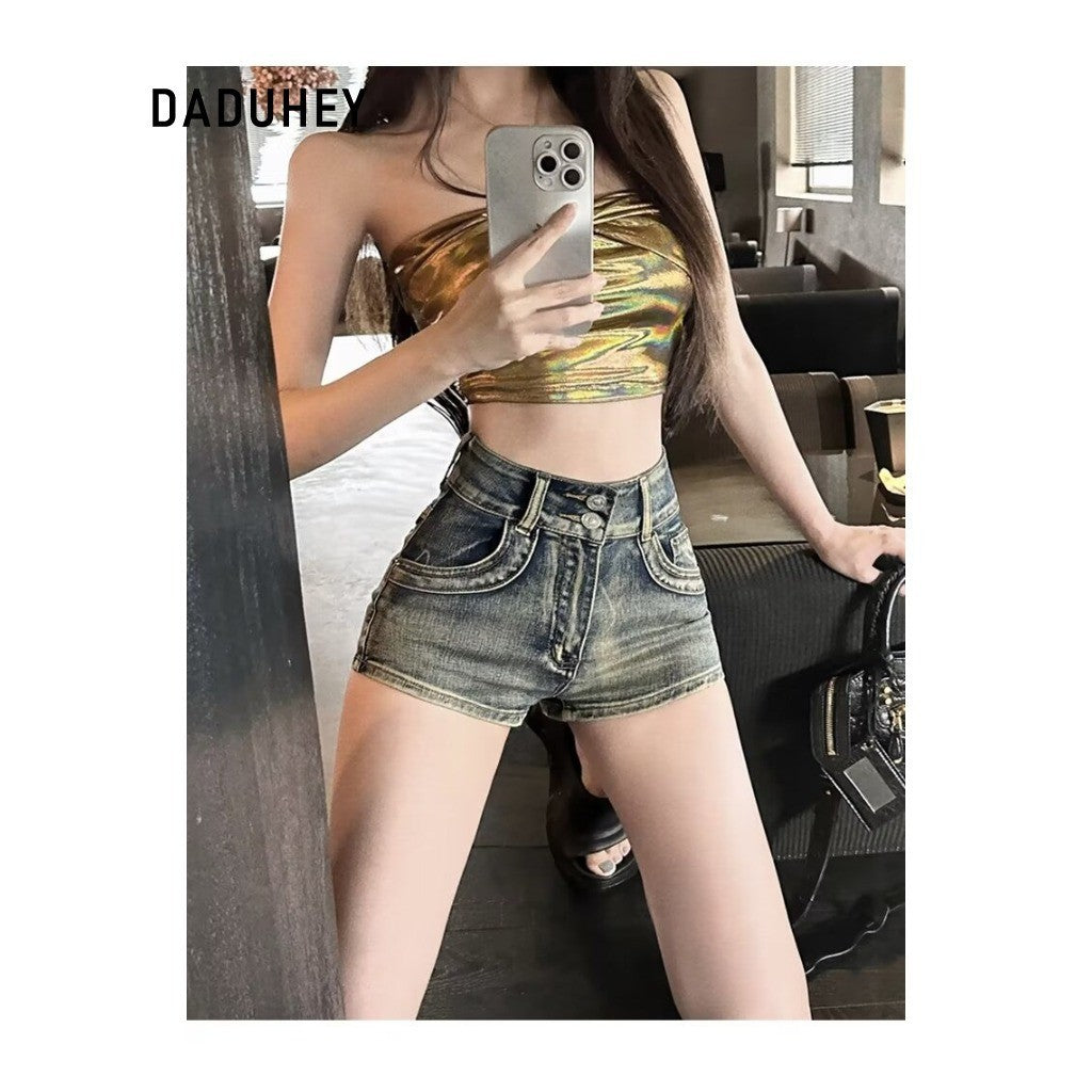 DADUHEY Vintage Blue High-Waist Denim Shorts Women | 518