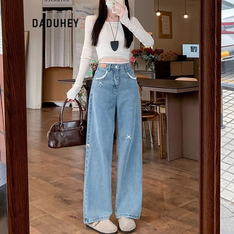 DADUHEY Bow-Detail Straight Jeans Women | Light Wash Wide-Leg