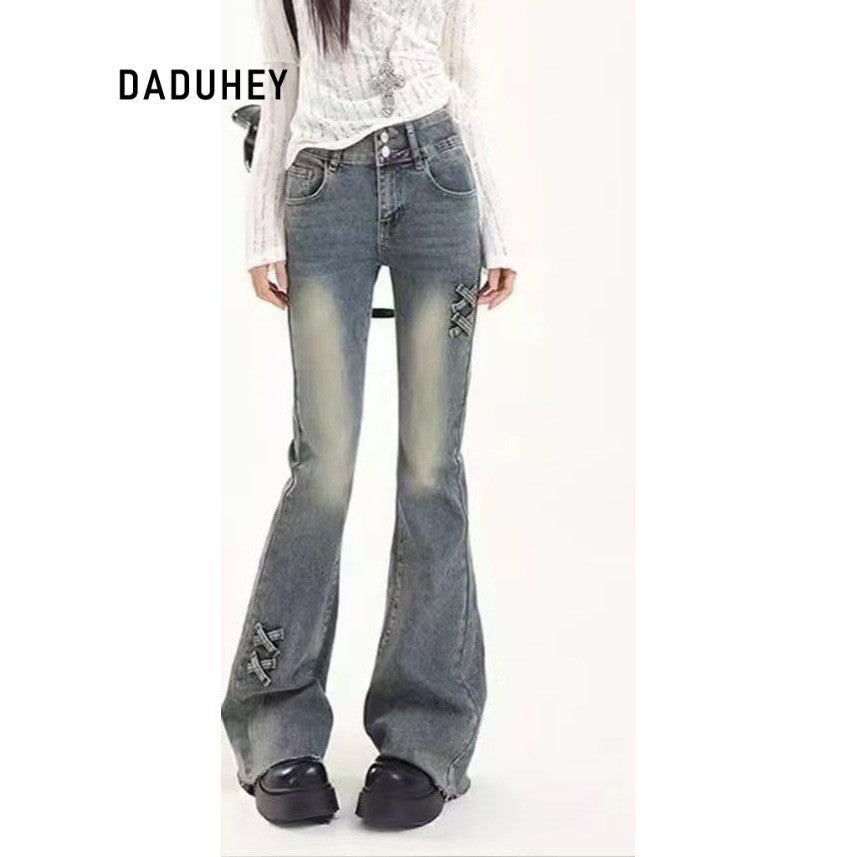 DADUHEY Blue Skinny Flared Denim Jeans Women | 845