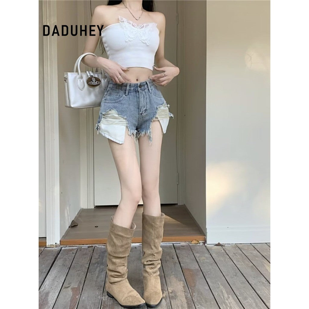 DADUHEY Blue Casual Denim Shorts Women | High-Waist Retro Summer