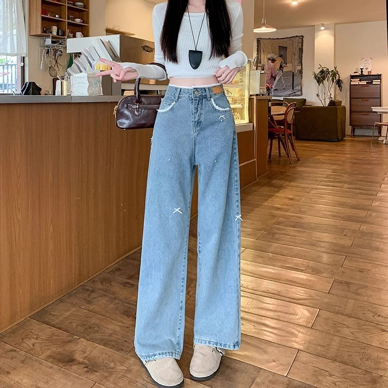 DADUHEY Bow-Detail Straight Jeans Women | Light Wash Wide-Leg