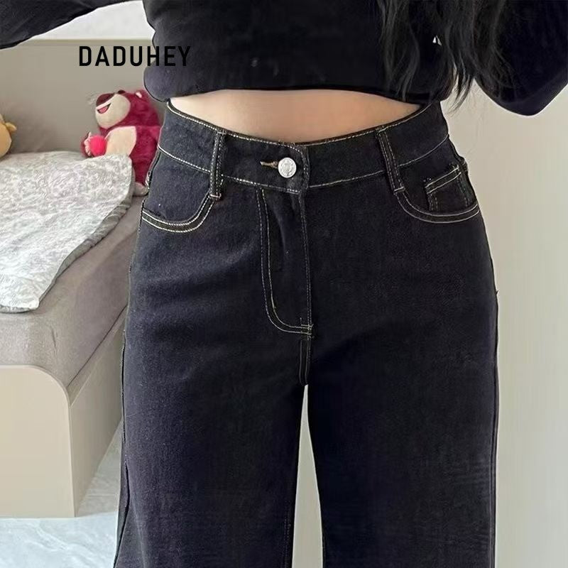 DADUHEY Leopard Print Wide-Leg Jeans Women | Retro Straight
