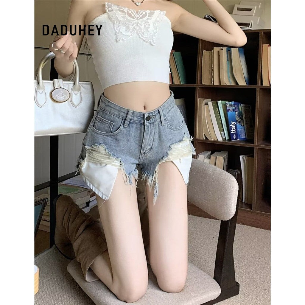 DADUHEY Blue Casual Denim Shorts Women | High-Waist Retro Summer