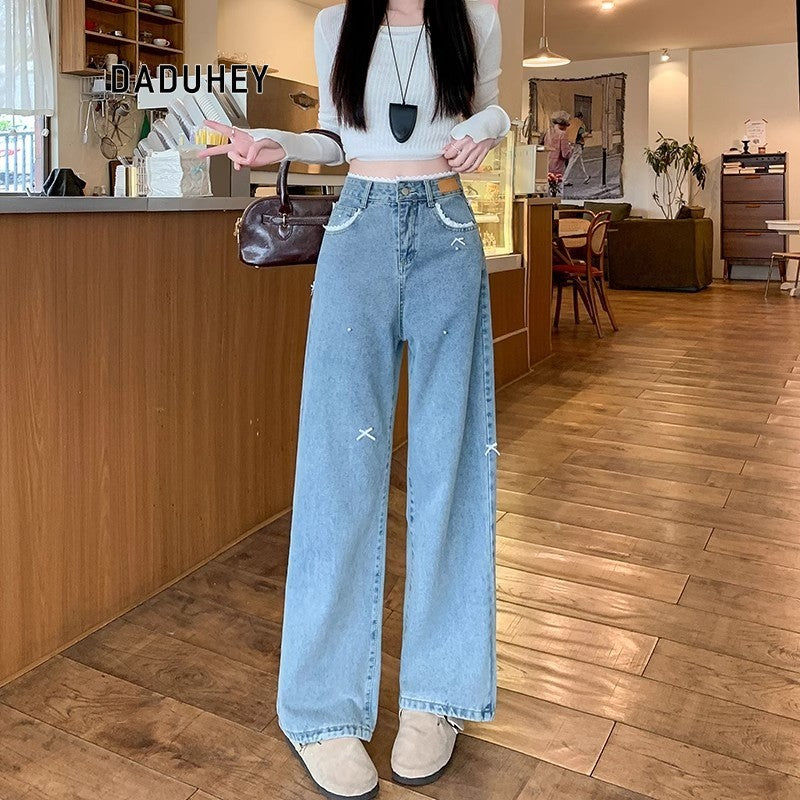 DADUHEY Bow-Detail Straight Jeans Women | Light Wash Wide-Leg