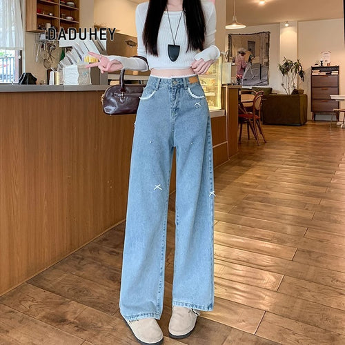 DADUHEY Bow-Detail Straight Jeans Women | Light Wash Wide-Leg