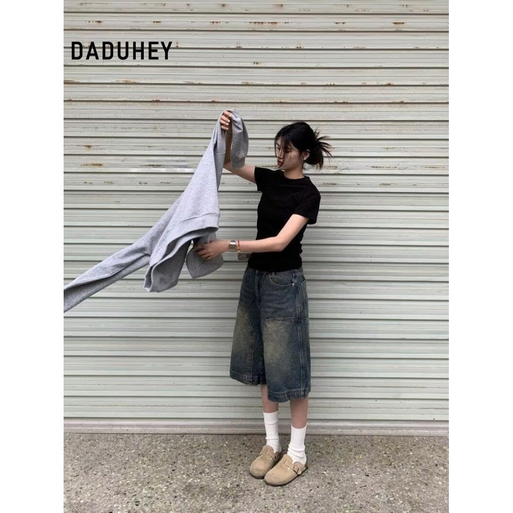 DADUHEY Distressed Wide-Leg Denim Shorts Women | 524