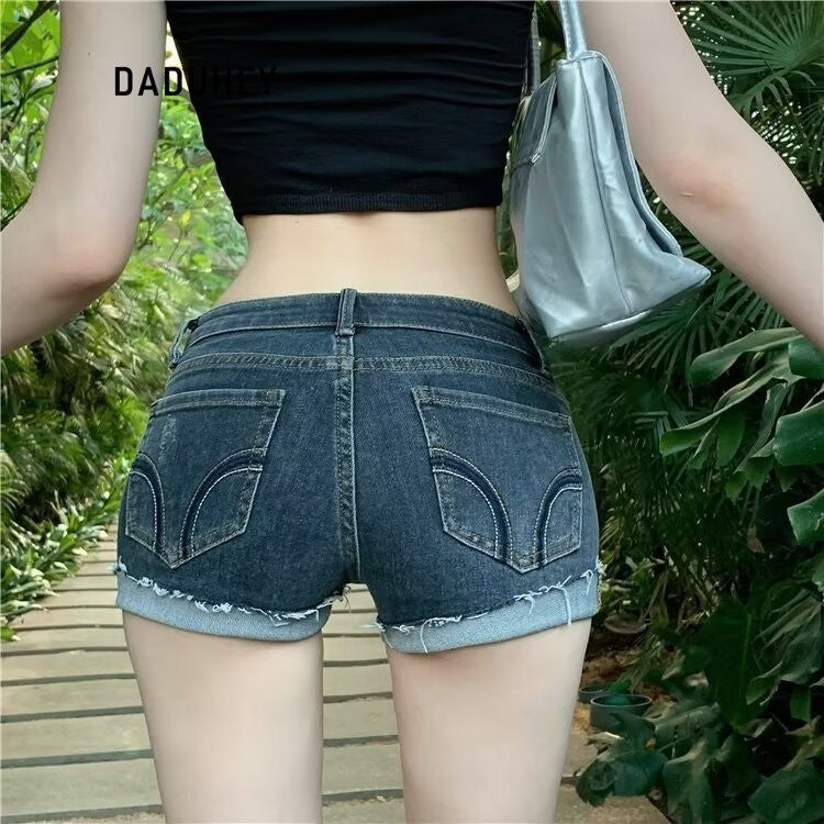 DADUHEY Blue Low-Waist Denim Hot Pants Women | Retro Fitted Shorts
