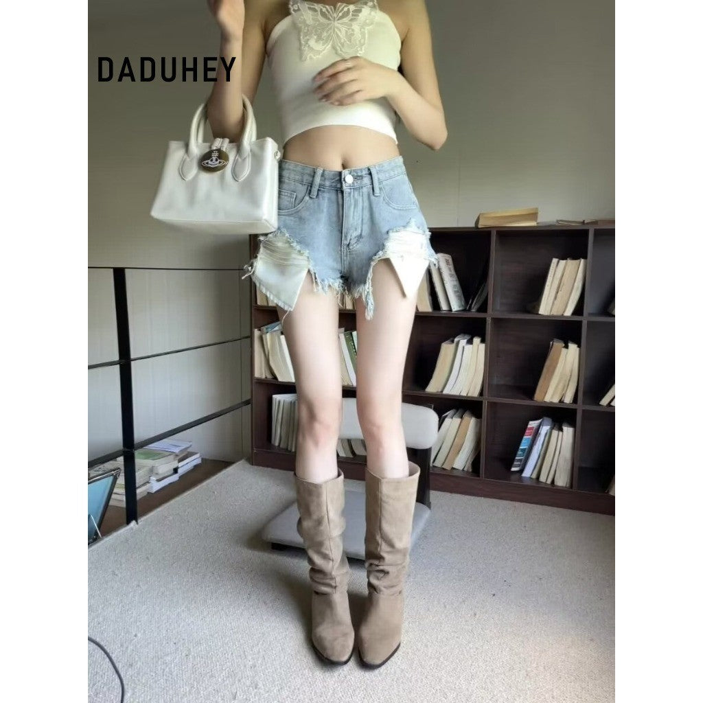 DADUHEY Blue Casual Denim Shorts Women | High-Waist Retro Summer