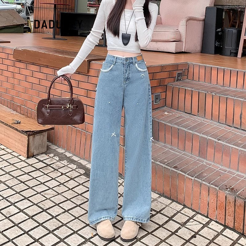 DADUHEY Bow-Detail Straight Jeans Women | Light Wash Wide-Leg