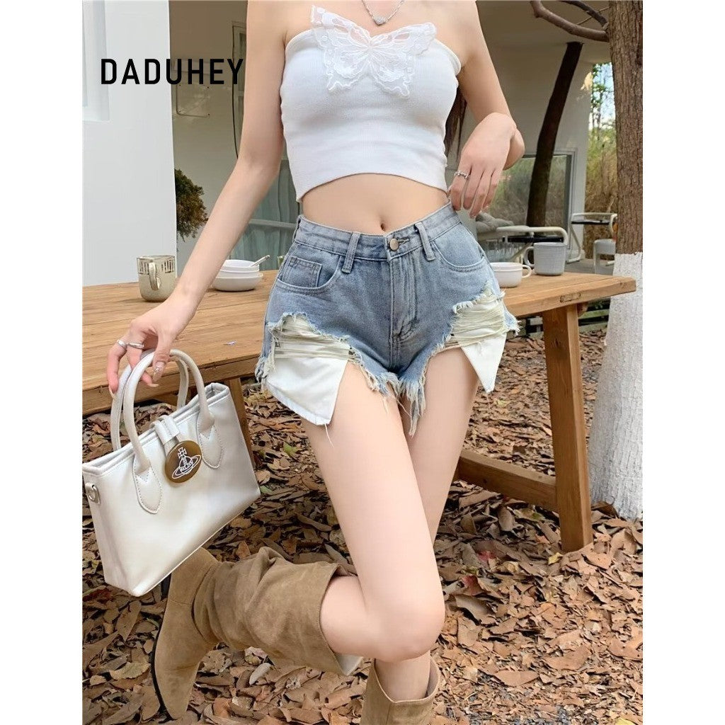 DADUHEY Blue Casual Denim Shorts Women | High-Waist Retro Summer