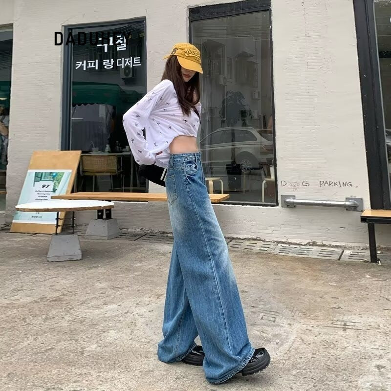 DADUHEY Straight Wide-Leg Mop Jeans Women | High-Waist Loose Fit