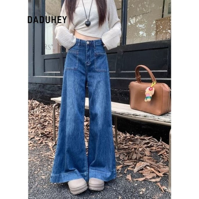DADUHEY Dark Wash Loose Wide-Leg Jeans Women | High-Waist Straight
