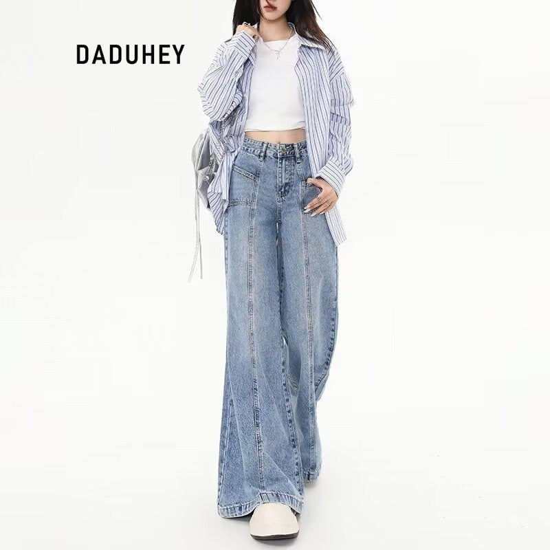 DADUHEY Straight Wide-Leg Jeans Women | High-Waist Loose Denim