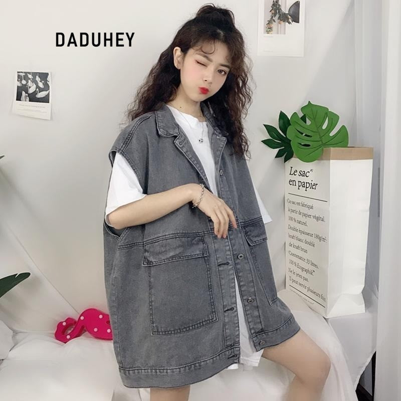 DaDuHey DaDuHey Retro V-neck Loose All-Matching Western Style Workwear Outer Wear Sleeveless Denim Vest Women