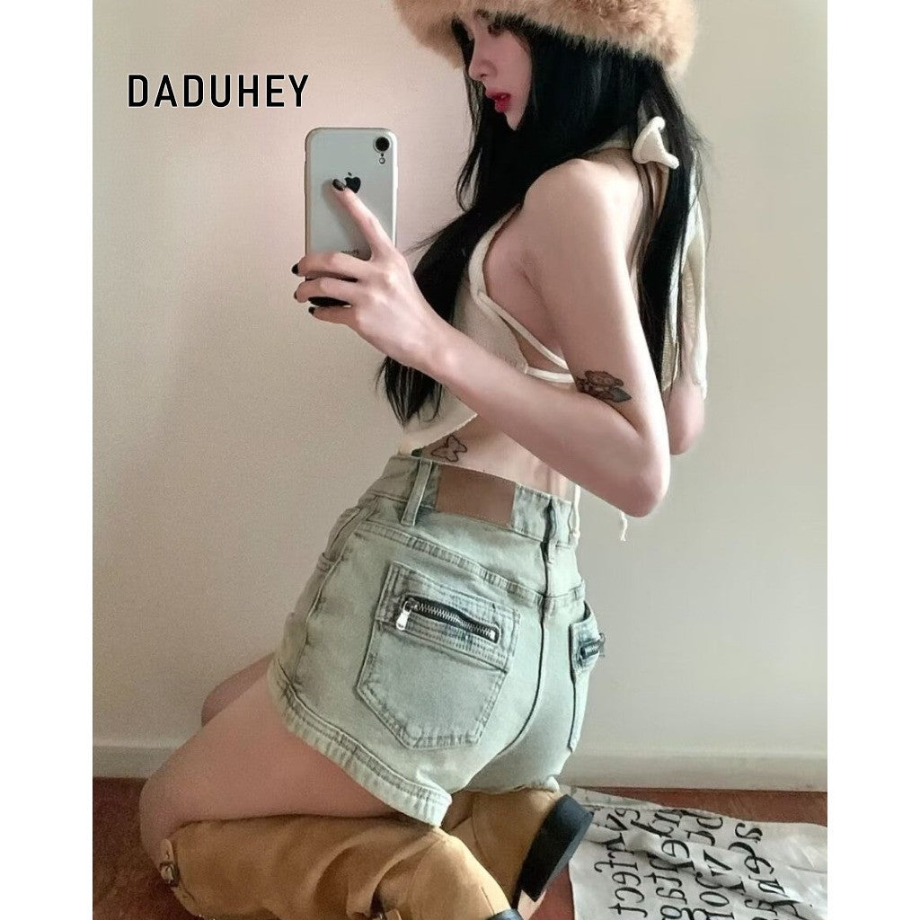 DADUHEY Ruffle Denim Shorts Women | High-Waist Slim-Fit