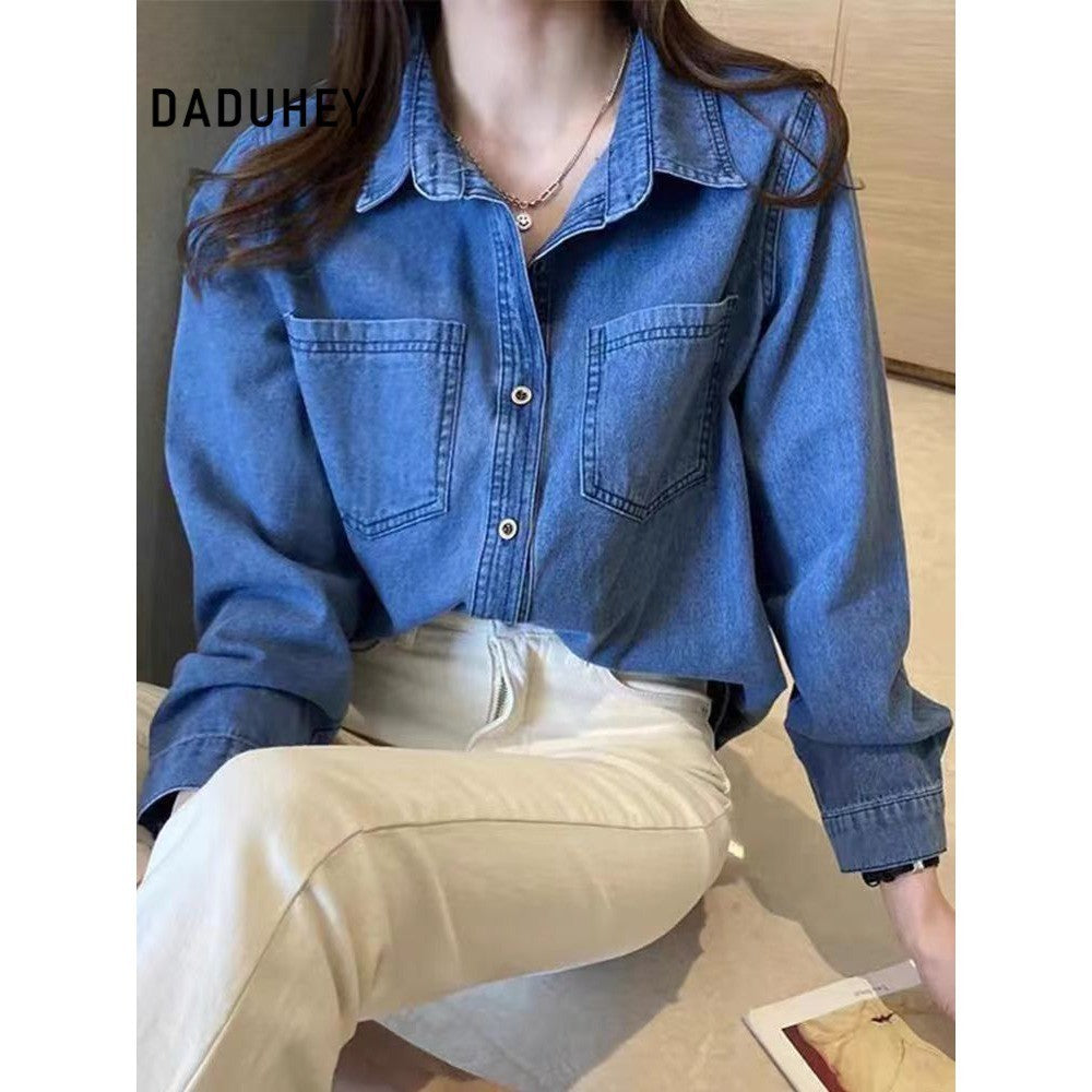 DADUHEY Denim Shirt Jacket Women | Sun Protection French Blouse
