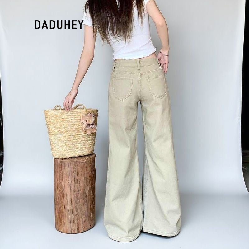 DADUHEY Straight Jeans Women's American-Style Retro Low Waist Loose Slimming Khaki Trousers in Stock