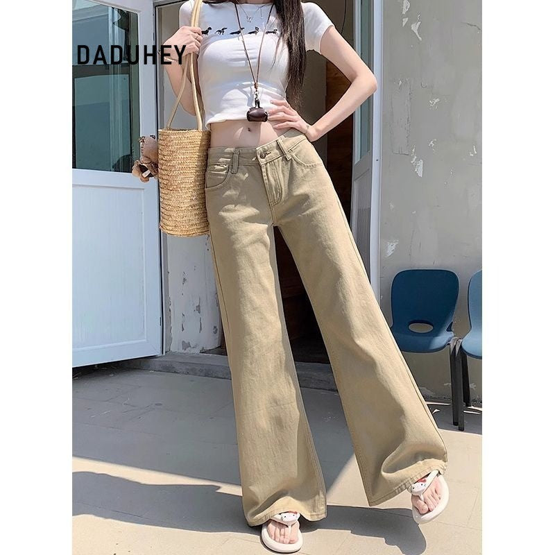 DADUHEY Straight Jeans Women's American-Style Retro Low Waist Loose Slimming Khaki Trousers in Stock
