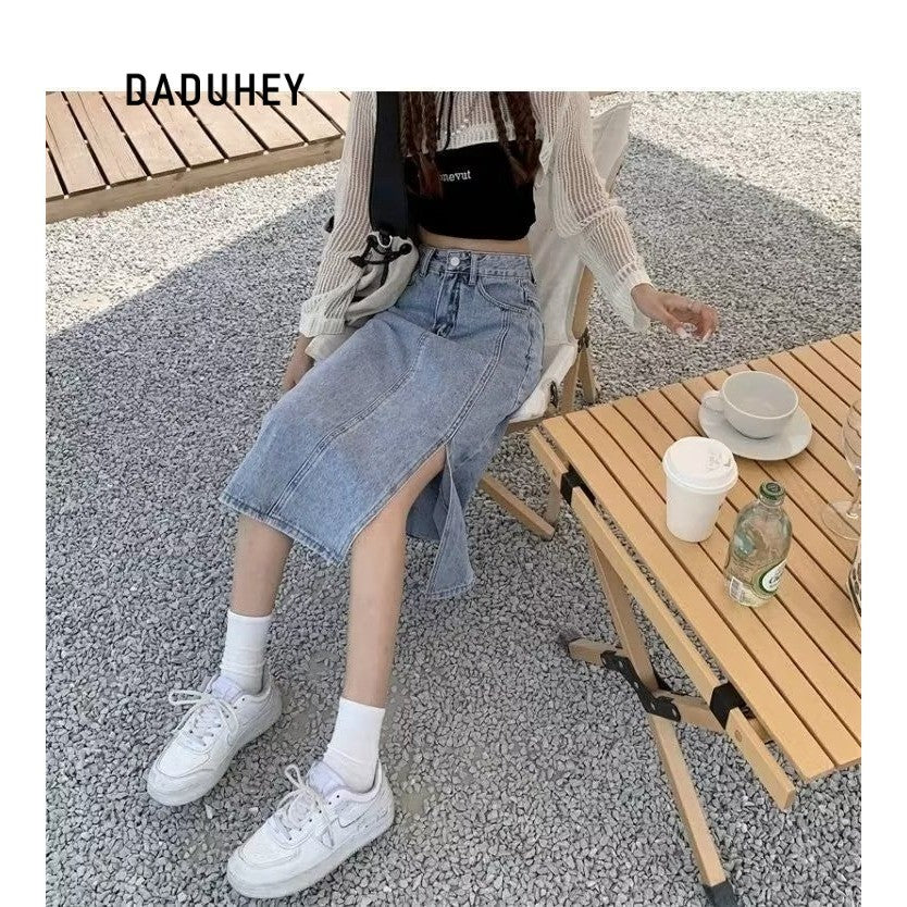 DADUHEY High-Waist Denim Skirt Women | Split Mid-Length Sheath