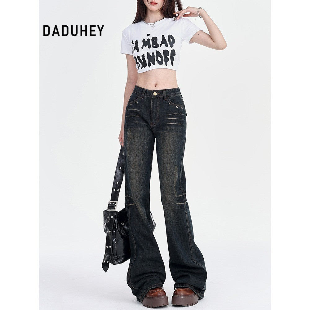 DaDuHey Summer New Retro Low Waist Loose Pear Shapes Straight Skinny Jeans for Women