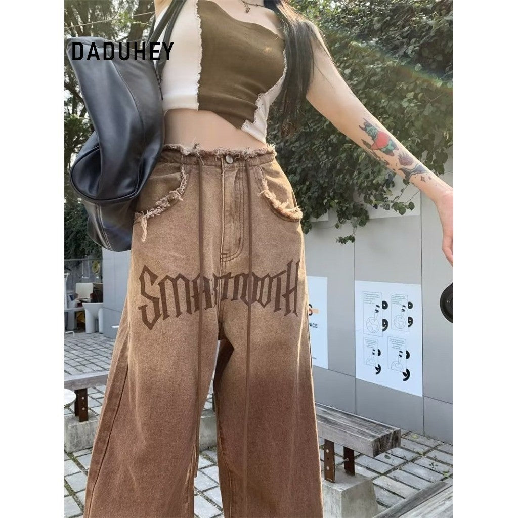 DADUHEY Brown Printed Straight Jeans Women | High Street