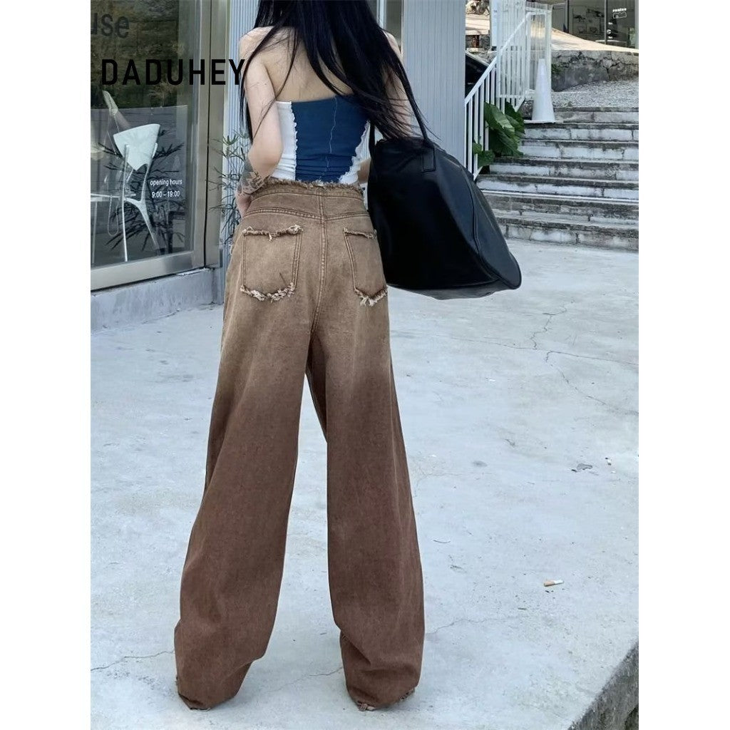 DADUHEY Brown Printed Straight Jeans Women | High Street