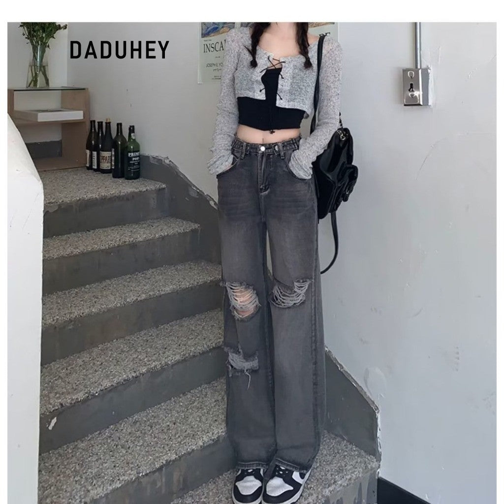 DADUHEY Hip-Hop Ripped Wide-Leg Jeans Women | High-Waist Style