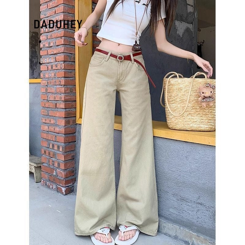 DADUHEY Straight Jeans Women's American-Style Retro Low Waist Loose Slimming Khaki Trousers in Stock