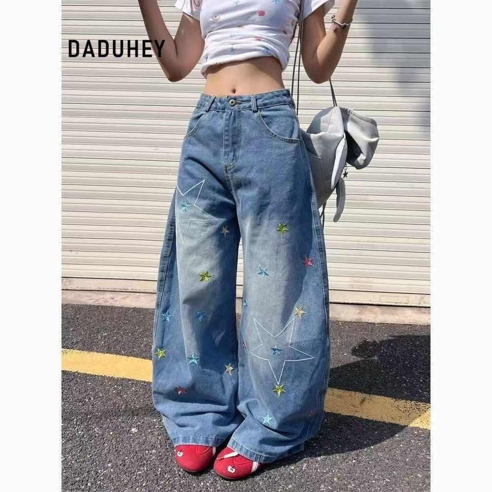 DaDuHey Women's Wide-Leg Jeans American Style Fresh XINGX Embroidered Loose All-Matching Casual Trousers