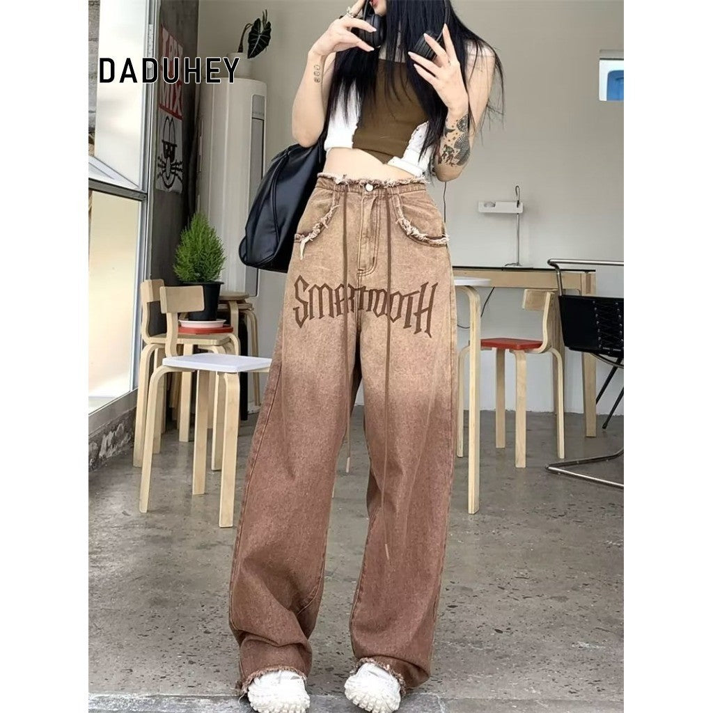 DADUHEY Brown Printed Straight Jeans Women | High Street