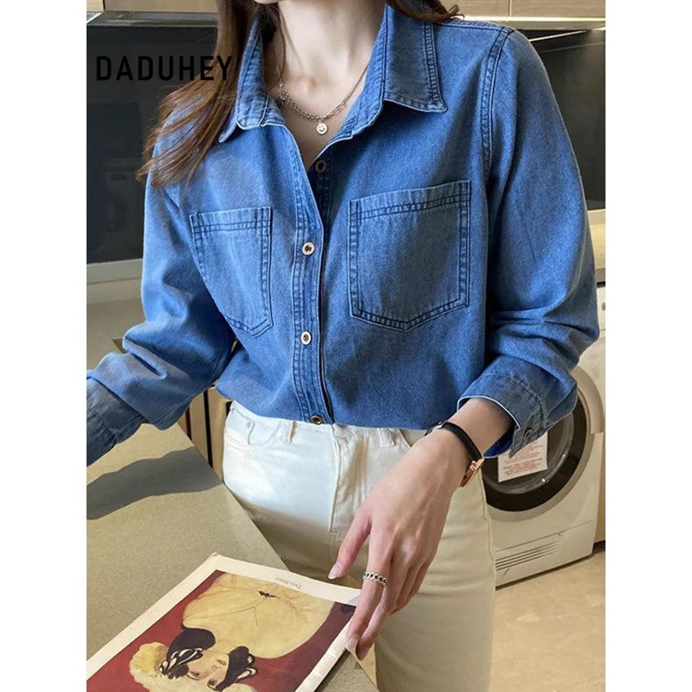 DADUHEY Denim Shirt Jacket Women | Sun Protection French Blouse
