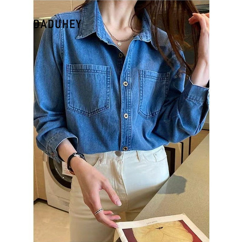 DADUHEY Denim Shirt Jacket Women | Sun Protection French Blouse