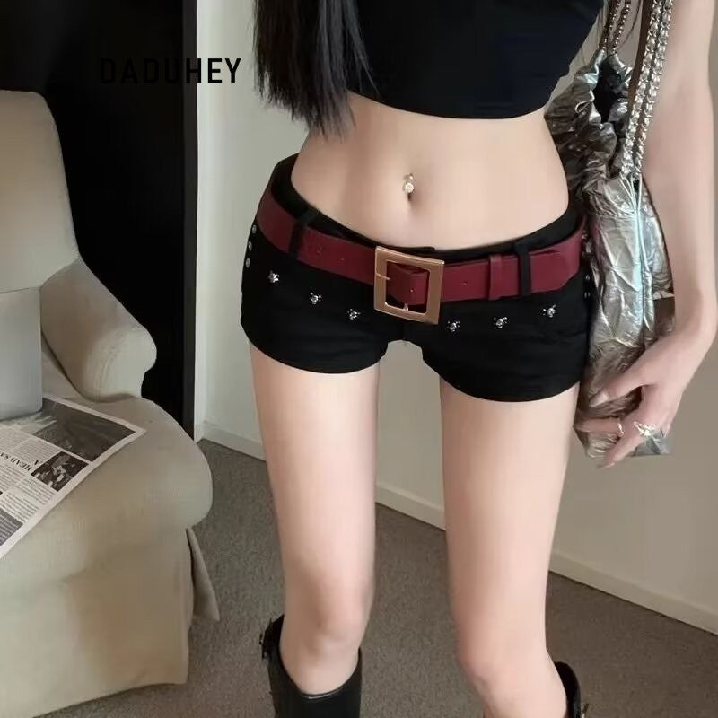 DADUHEY Black High-Waist Stretch Denim Shorts Women | Slimming Fit