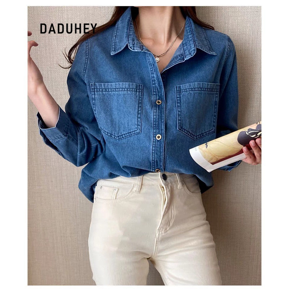 DADUHEY Denim Shirt Jacket Women | Sun Protection French Blouse