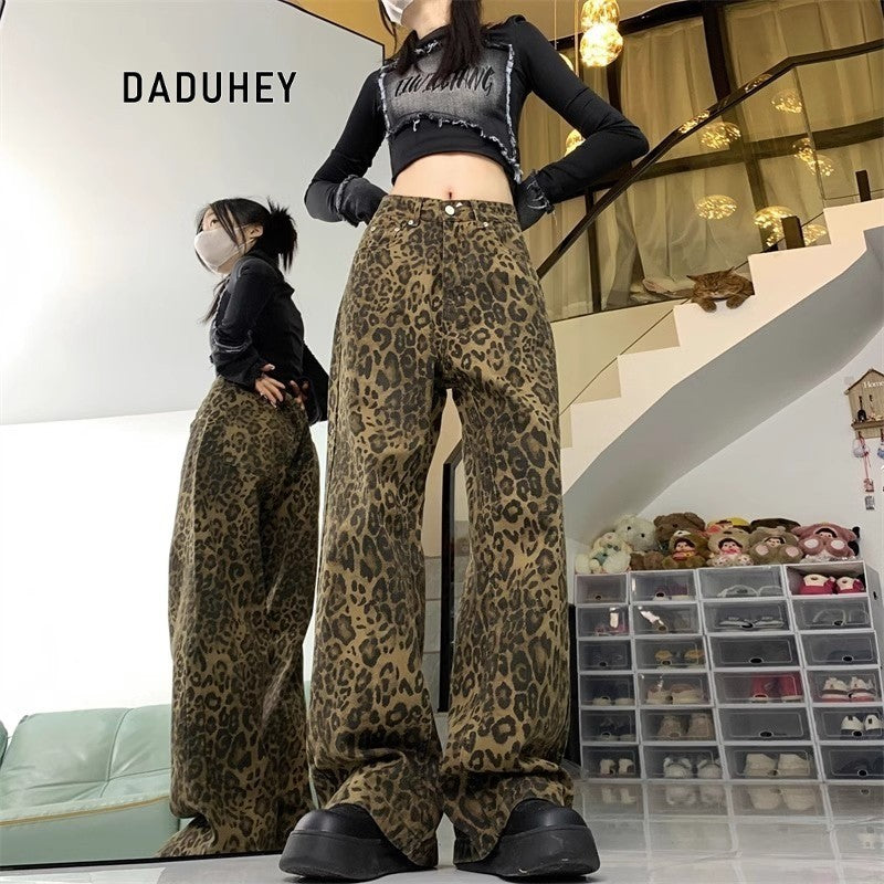 DADUHEY Leopard Print Wide-Leg Jeans Women | Western High Street Denim