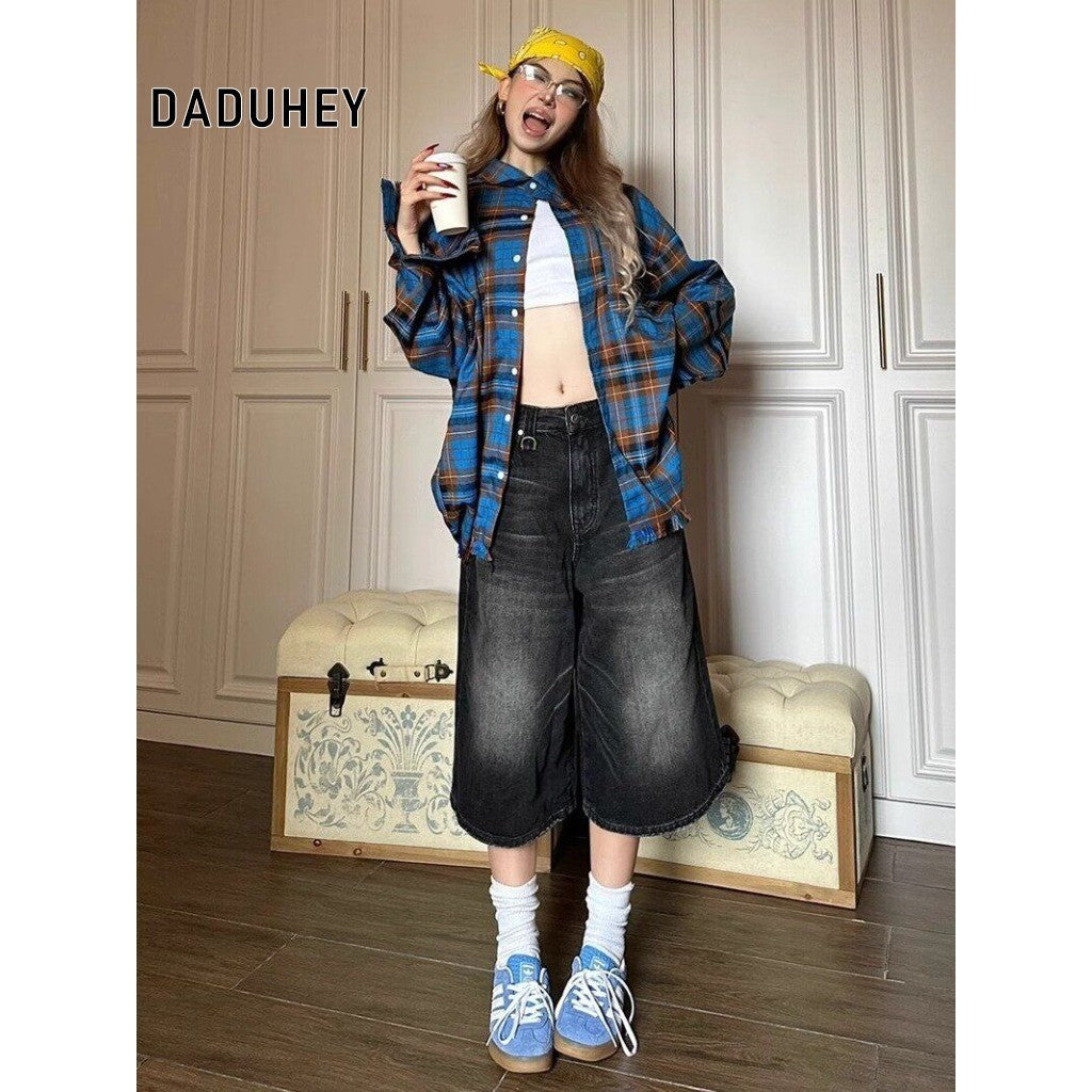 DADUHEY High-Waist Wide-Leg Cropped Denim Shorts | Slimming Straight