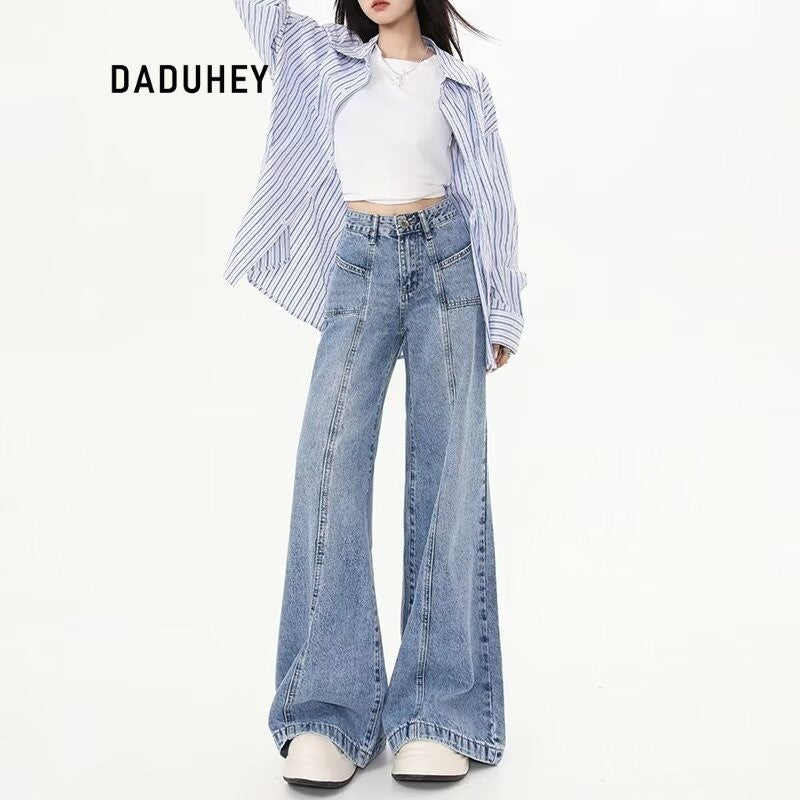 DADUHEY Straight Wide-Leg Jeans Women | High-Waist Loose Denim