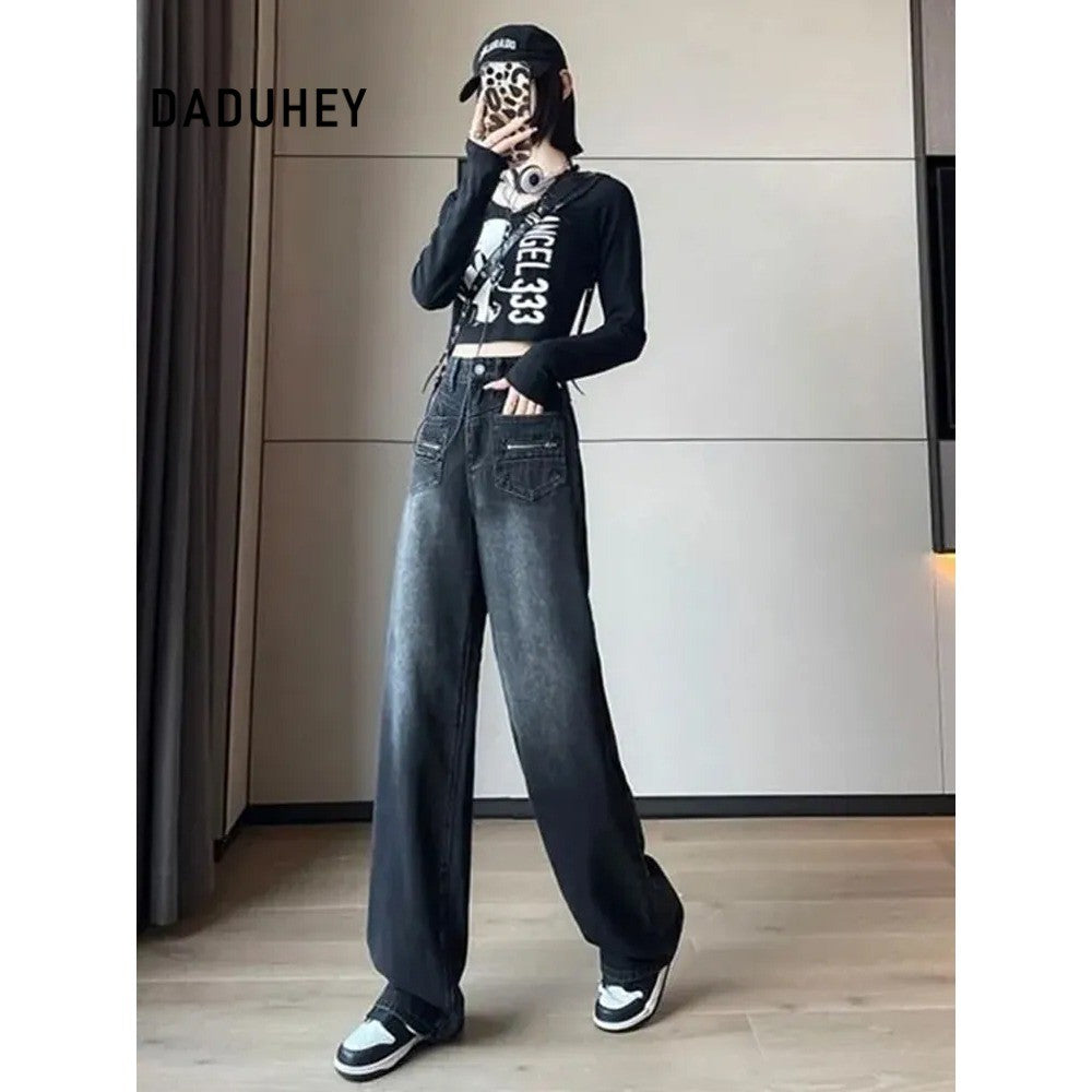 DADUHEY Distressed Wide-Leg Jeans Women | Washed High-Waist